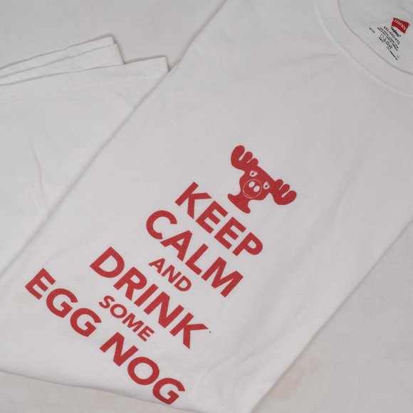 Keep Calm and Drink Some Egg Nog T Shirt Men 4XL Moose Head Christmas Holiday - Picture 4 of 8